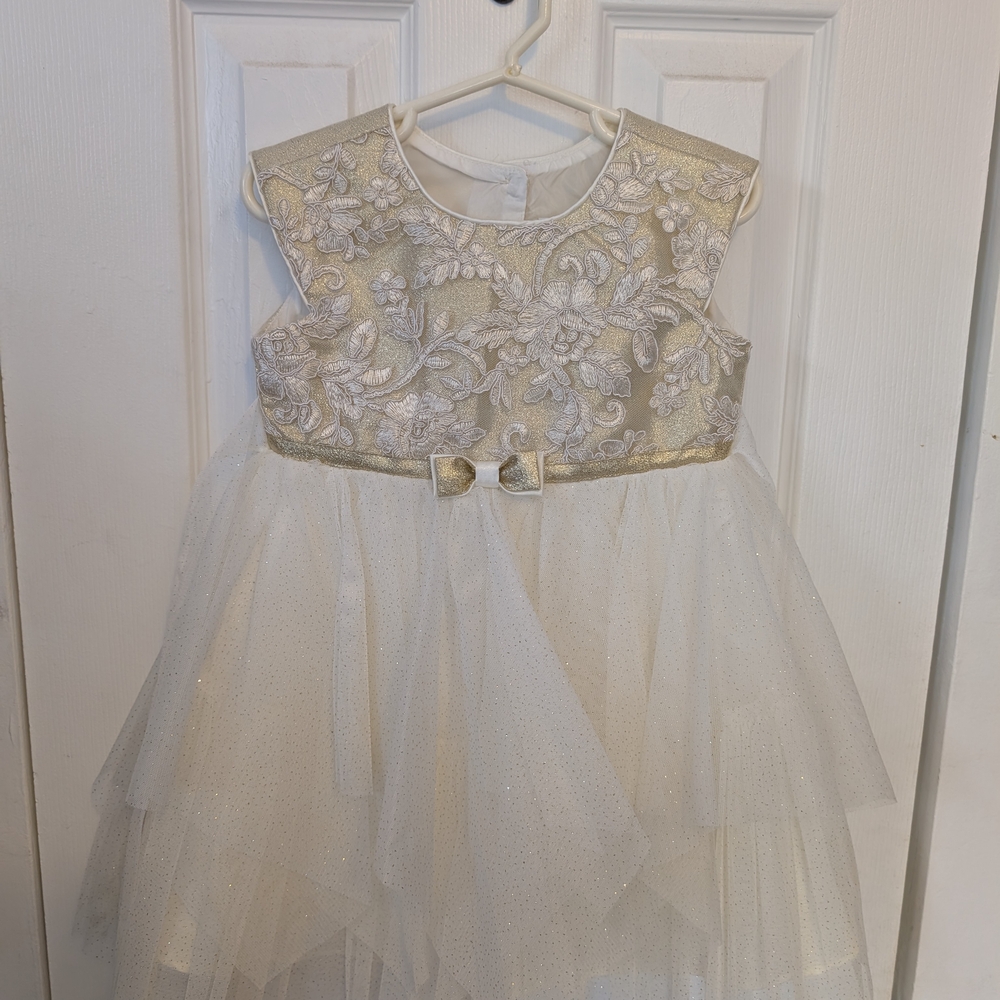 Jona Michelle Cream and Gold Floral Kids Dress 3T
